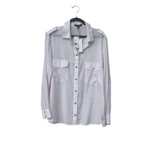 NWT Sanctuary Women's Silver Pink Long Sleeve Button Down Size L